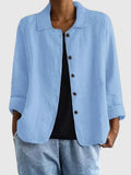 Women's Button-Down Cotton Shirt Jacket - Light Blue