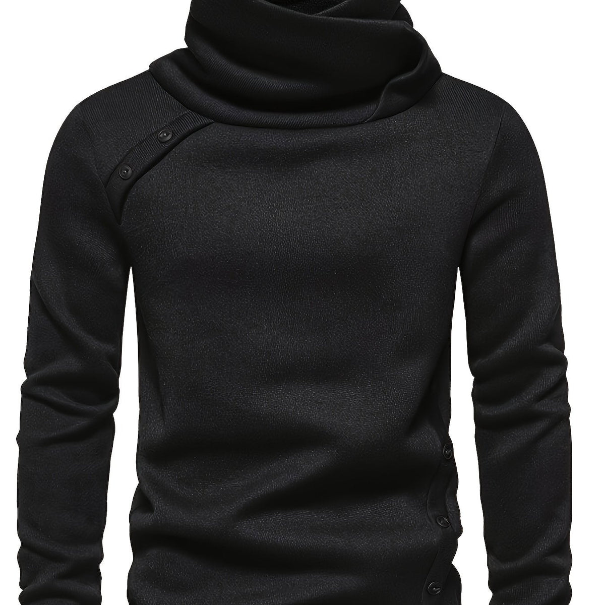 Women's Slouchy Collar Sweater with Button Accents - Black