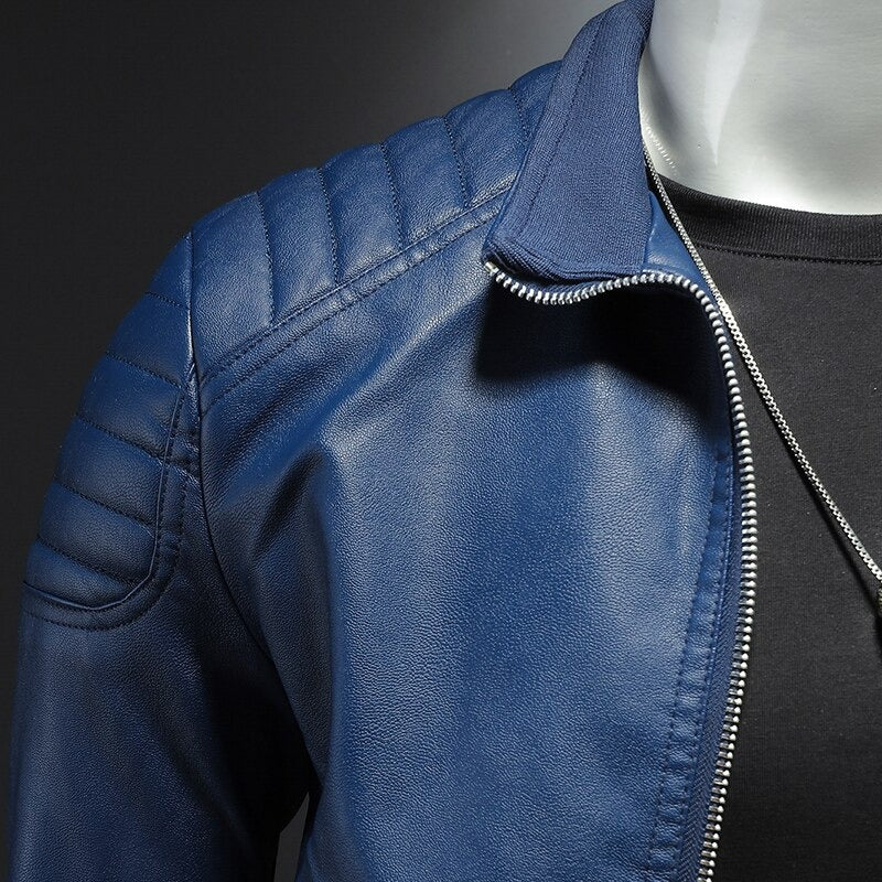 Men's Stand-Collar Zip-Through Biker Jacket