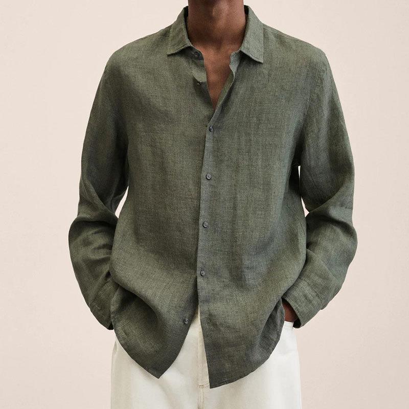 Men's Long-Sleeve Button-Up Shirt - Olive Green