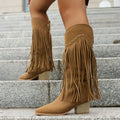 Women's Camel Wide Calf Fringe Cowboy Boots