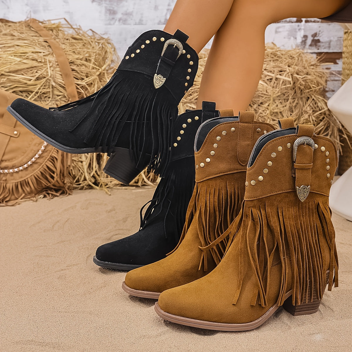 Women's Wide Calf Western Fringe Boots