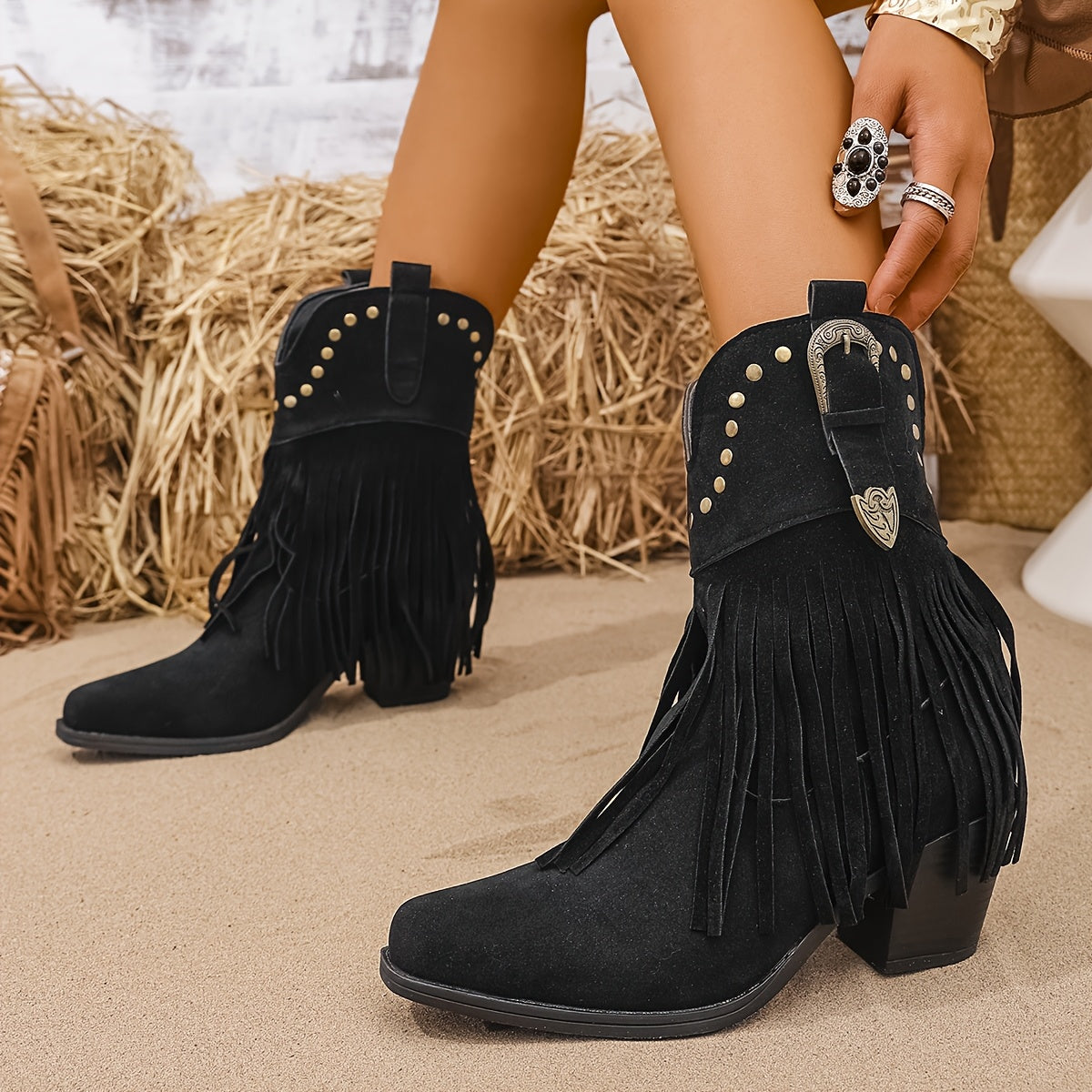 Women's Wide Calf Western Fringe Boots
