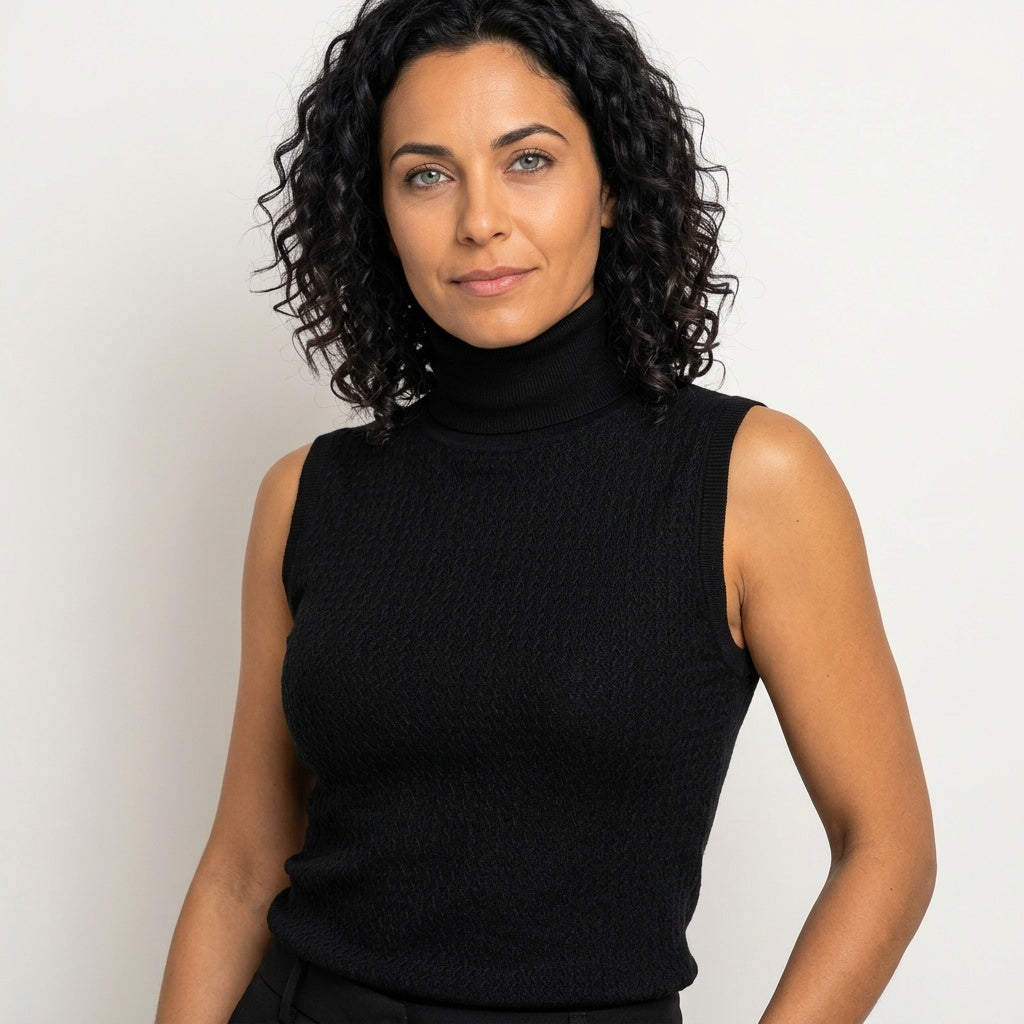 Women's Textured Knit Sleeveless Turtleneck Top