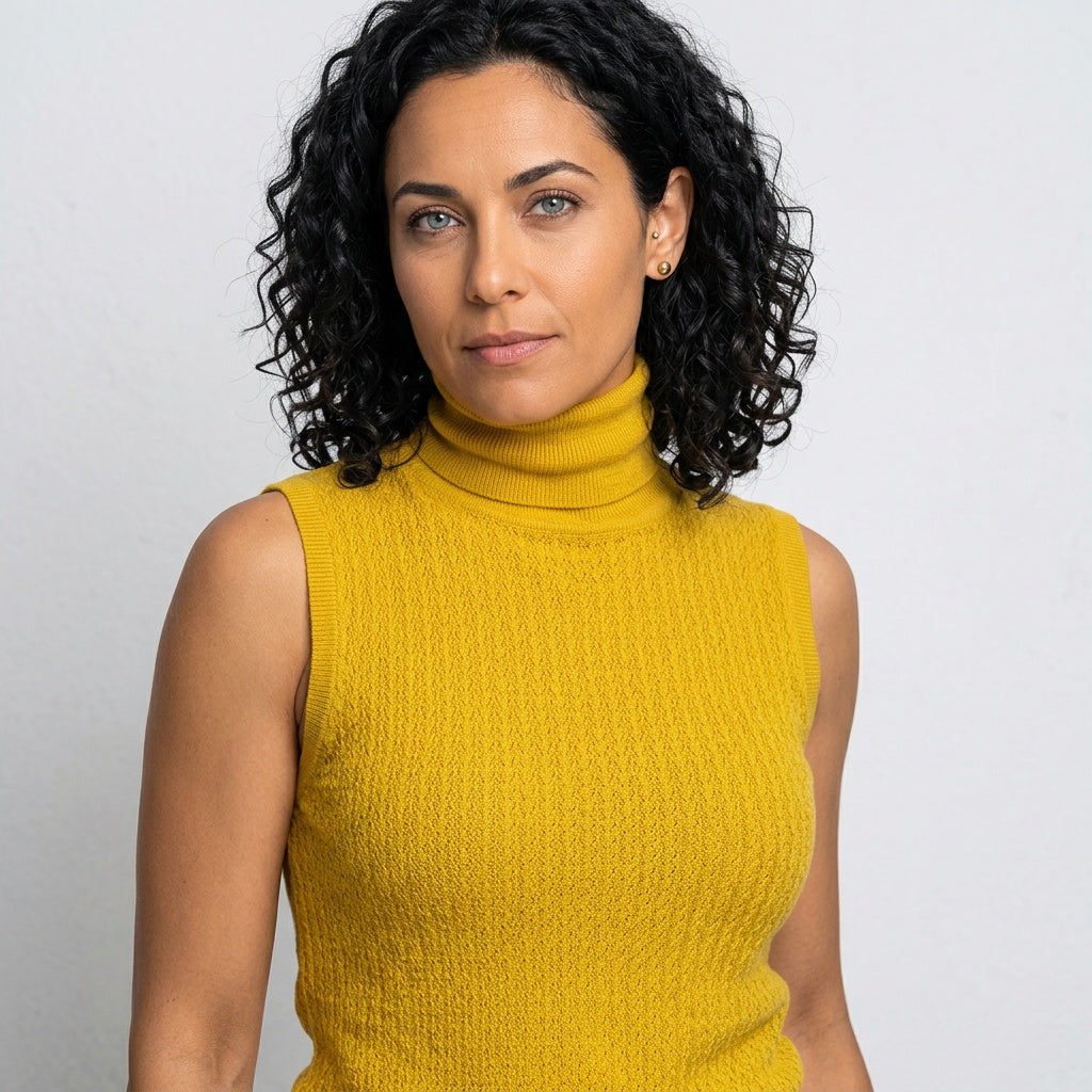 Women's Textured Knit Sleeveless Turtleneck Top