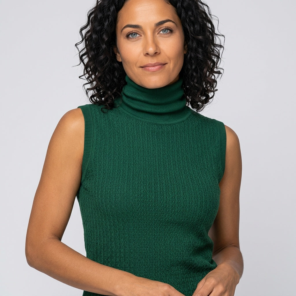 Women's Textured Knit Sleeveless Turtleneck Top