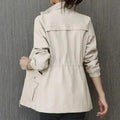 Women's Drawstring Waist Zip-Up Windbreaker Jacket - Beige