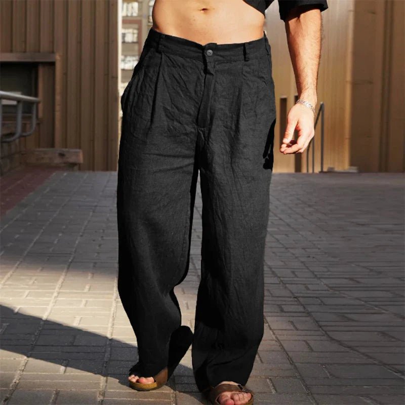 Men's Pleated Wide Leg Relaxed Fit Trousers