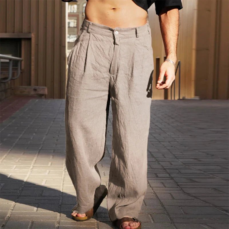 Men's Pleated Wide Leg Relaxed Fit Trousers