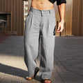 Men's Pleated Wide Leg Relaxed Fit Trousers - Gray