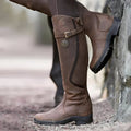 Women's Leather Knee-High Riding Boots with Non-Slip Sole - Dark Brown