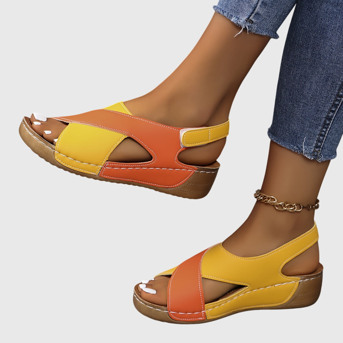Women's Orthopedic Sandals with Adjustable Straps - Orange