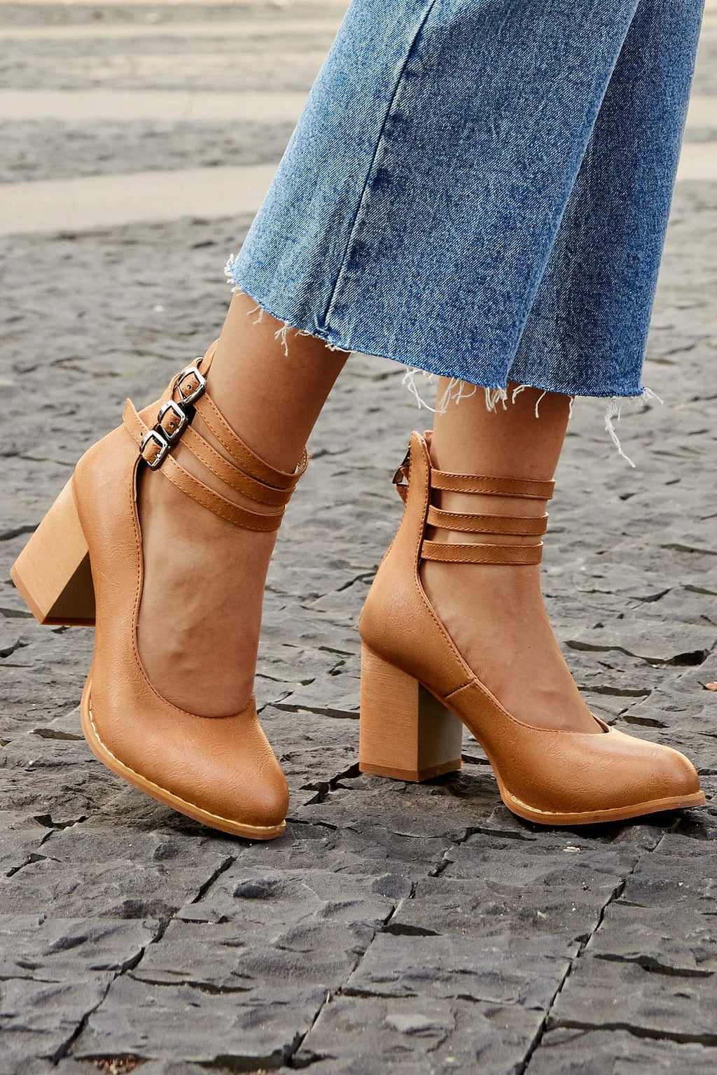 Women's Triple Buckle Block Heel Ankle Boots