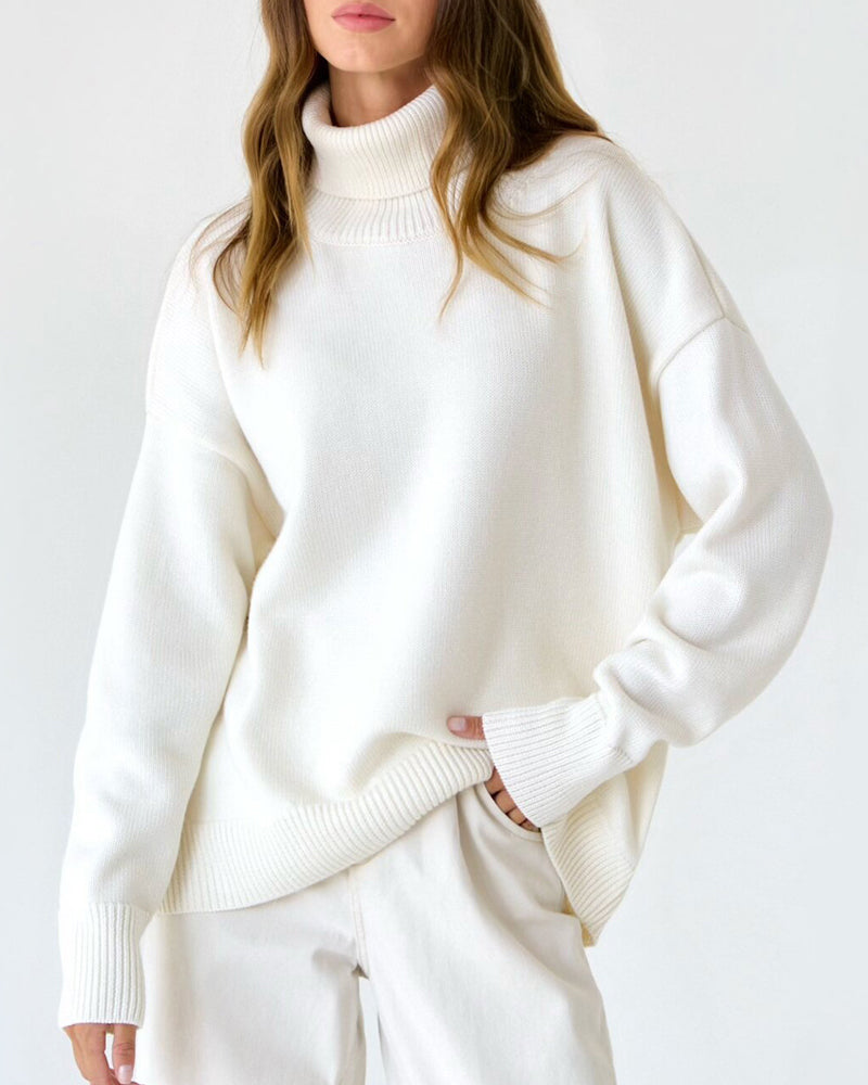 Women's Oversized Turtleneck Sweater Relaxed Winter Knit for Everyday Layering