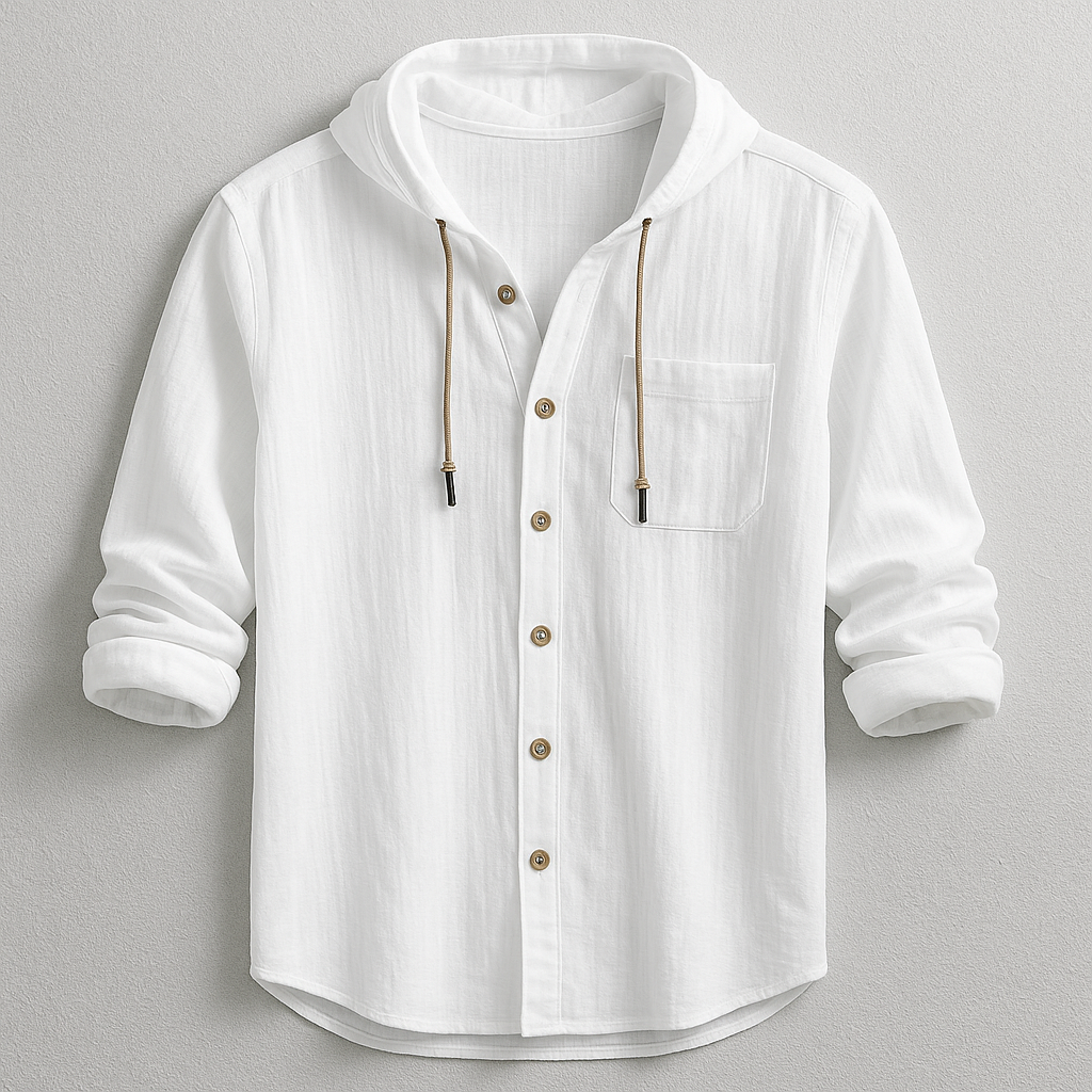 Men's Hooded Button-Front Lightweight Overshirt