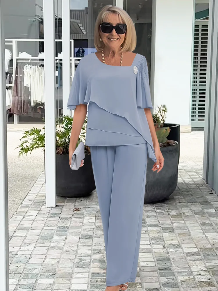 Women's Draped Overlay Two-Piece Pants Set