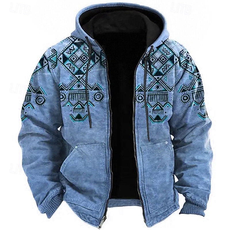 Men's Heritage Pattern Full-Zip Hooded Jacket - Blue