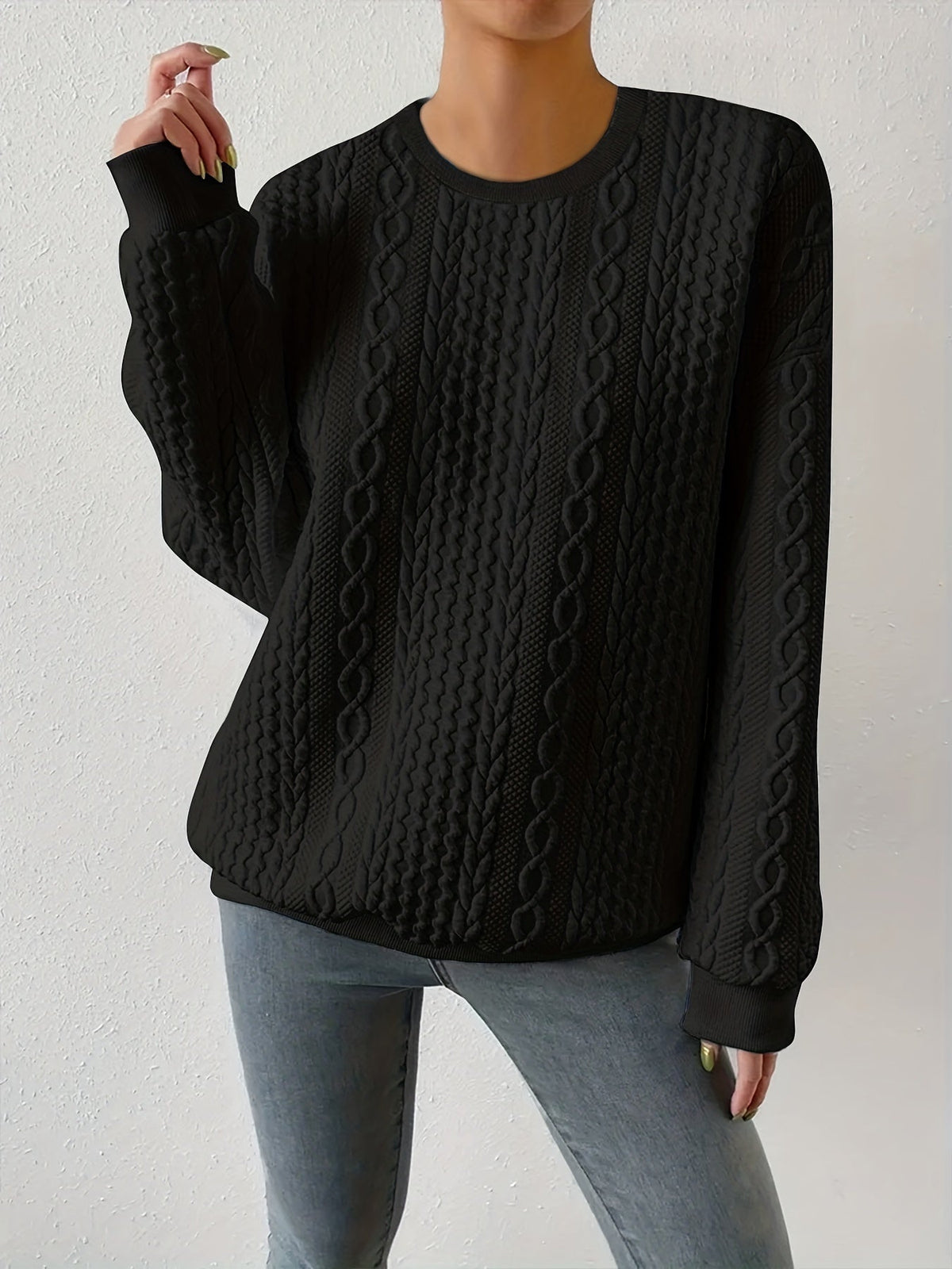 Women's Cable-Knit Crewneck Sweatshirt