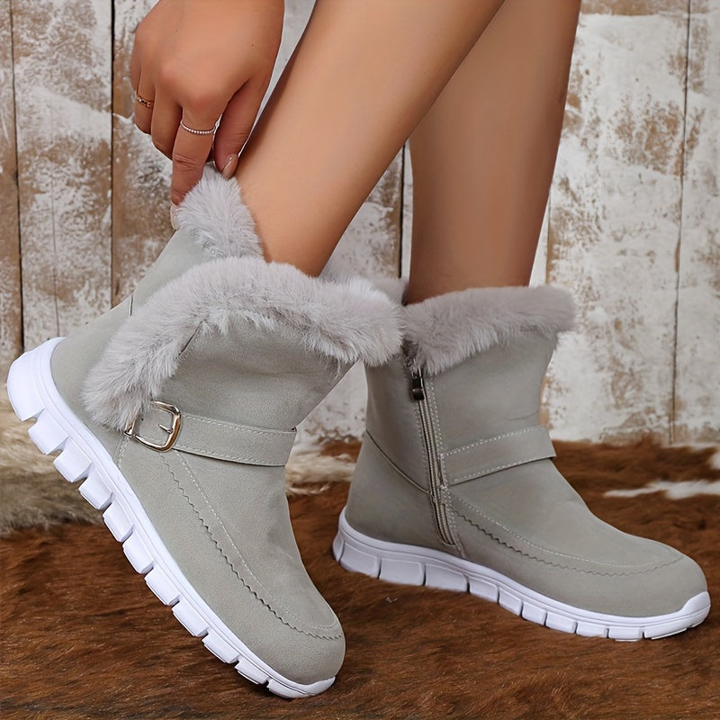 Women's Plush-Lined Buckle Ankle Boots