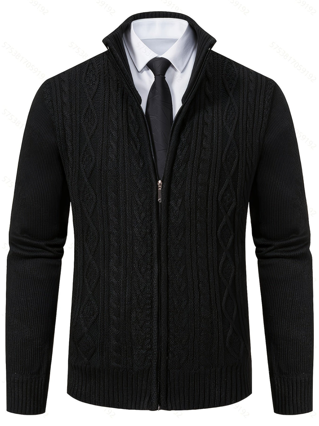 Men's Cable-Knit Stand Collar Full-Zip Cardigan - Dark Gray
