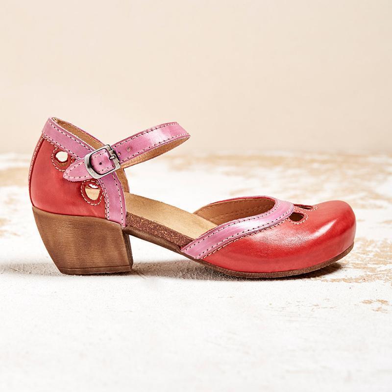 Women's Color-Block Ankle Strap Mary Jane Flats