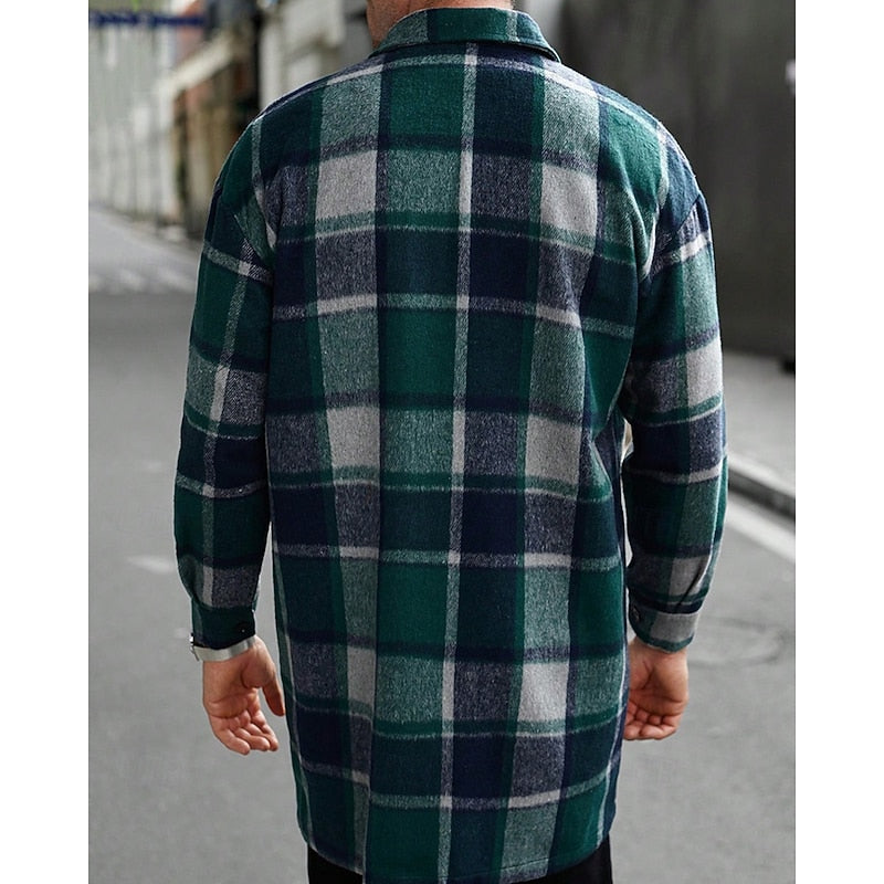 Women's Checked Overshirt Shirt Jacket with Chest Pockets