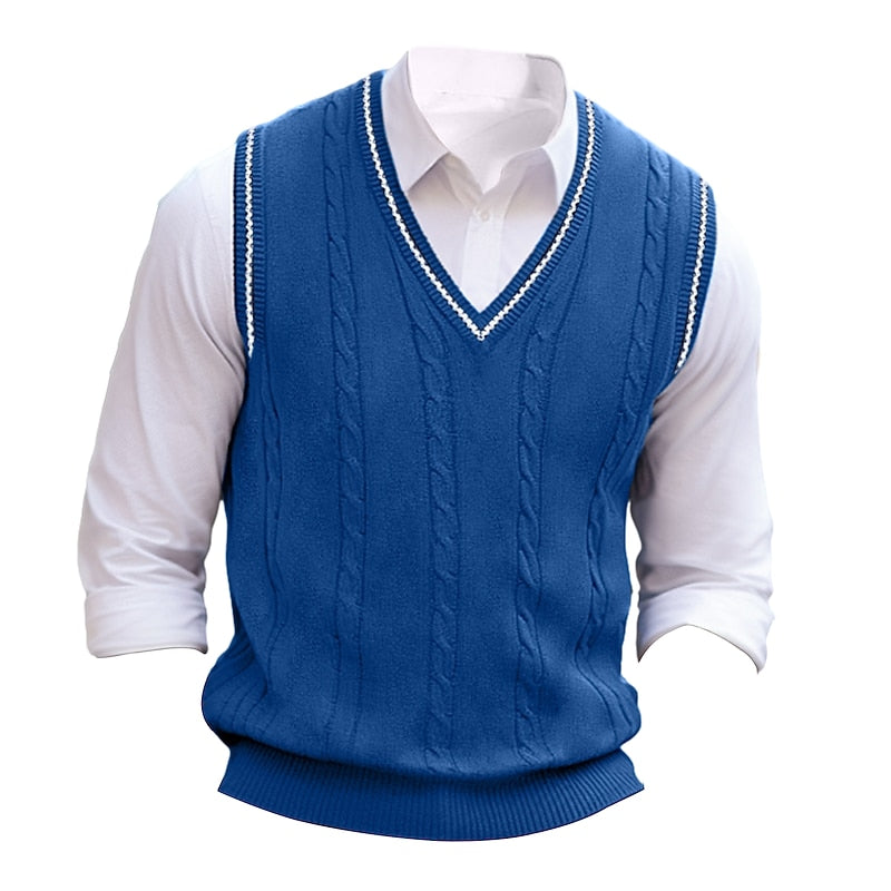 Men's Cable-Knit V-Neck Sweater Vest - Blue