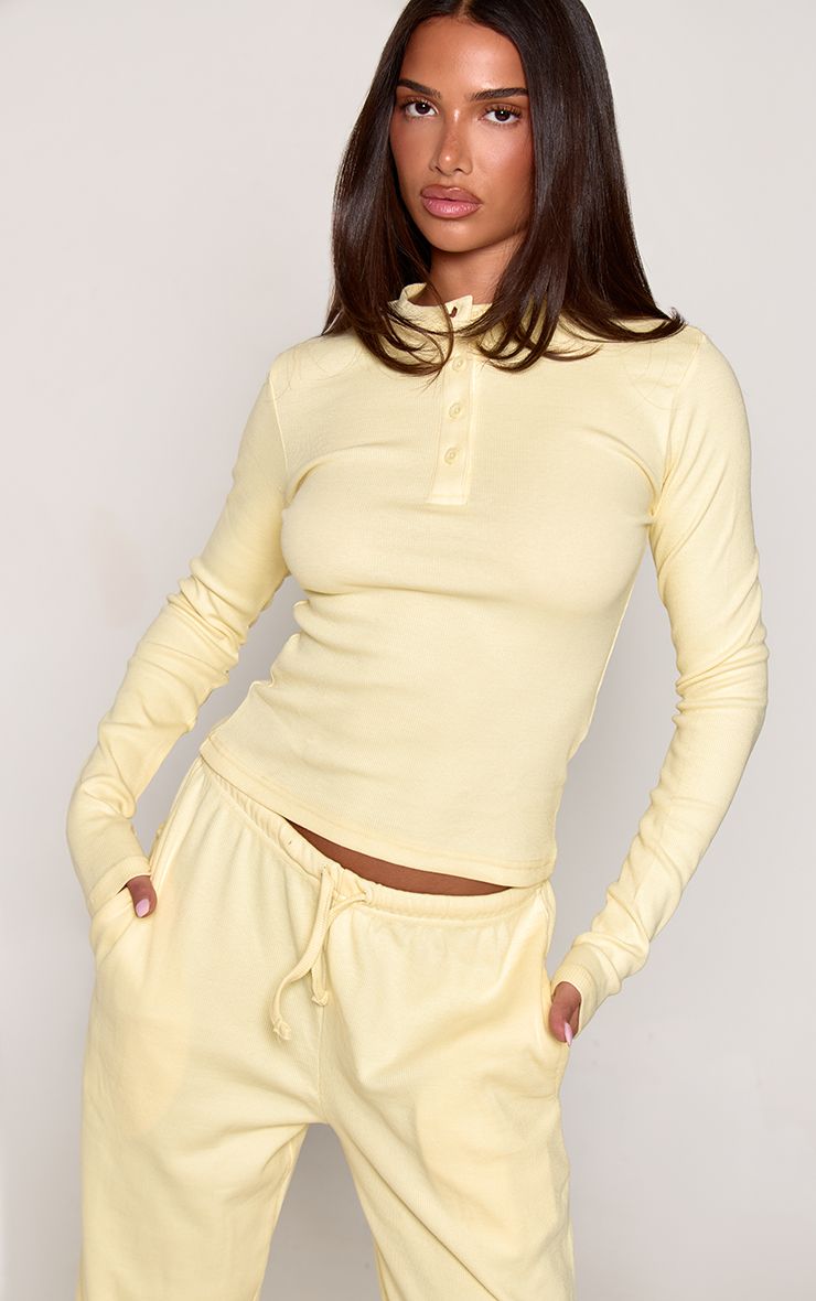 Women's Ribbed Henley Lounge Set with Wide-Leg Trousers