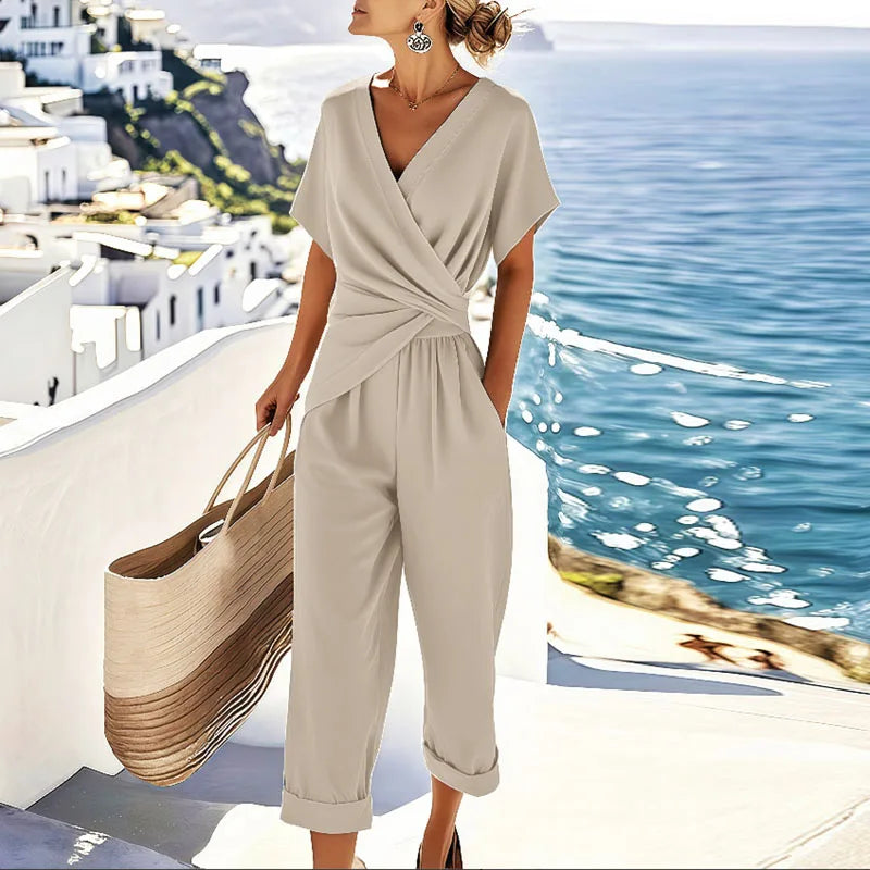 Women’s V-Neck Wrap Jumpsuit Set