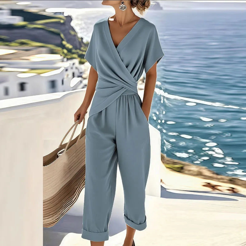 Women’s V-Neck Wrap Jumpsuit Set