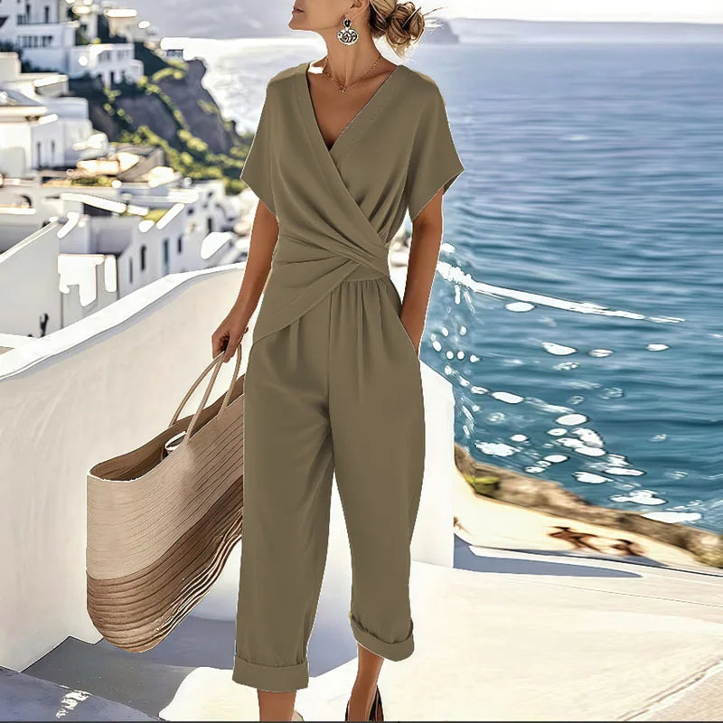 Women’s V-Neck Wrap Jumpsuit Set