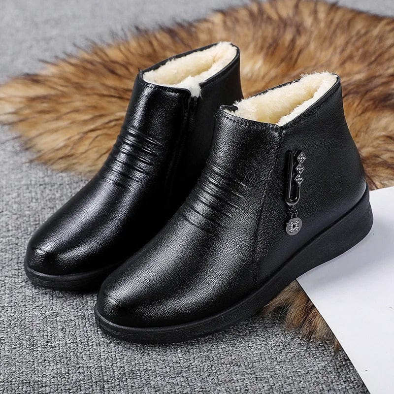 Women's Fur-Lined Winter Ankle Boots with Side Zip