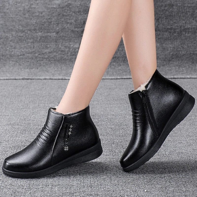 Women's Fur-Lined Winter Ankle Boots with Side Zip
