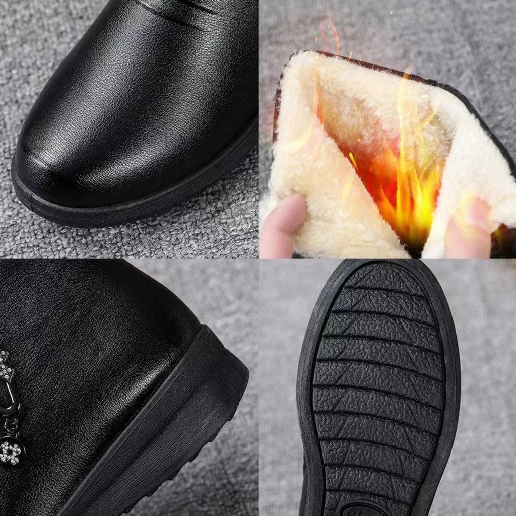 Women's Fur-Lined Winter Ankle Boots with Side Zip - Black