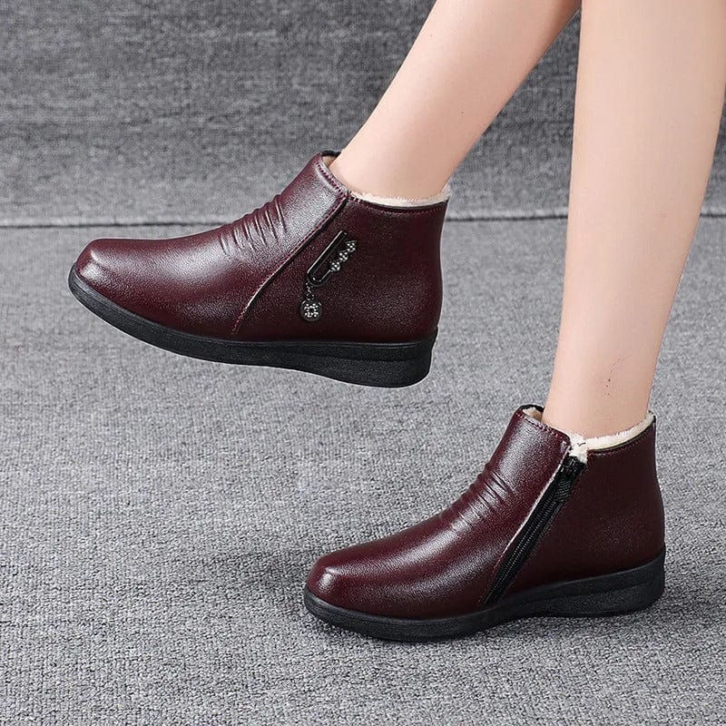 Women's Fur-Lined Winter Ankle Boots with Side Zip