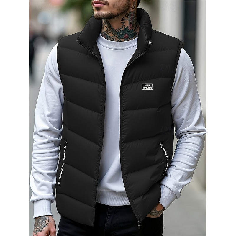 Men's Quilted Puffer Vest with Stand Collar - Yellow
