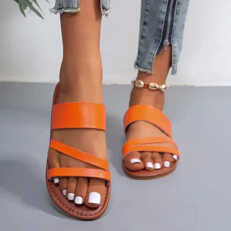 Women's Cushioned Cross-Strap Flat Sandals - Orange