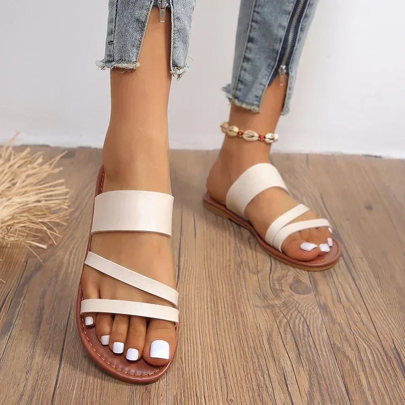 Women's Cushioned Cross-Strap Flat Sandals - Beige