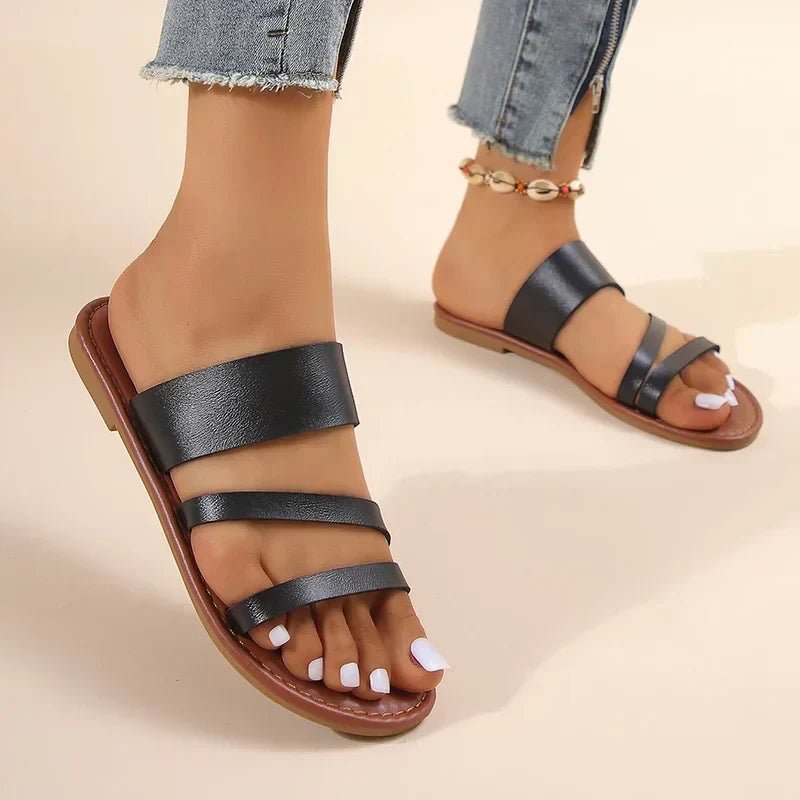 Women's Cushioned Cross-Strap Flat Sandals - Black