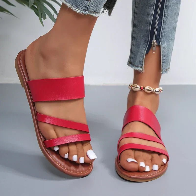 Women's Cushioned Cross-Strap Flat Sandals - Red