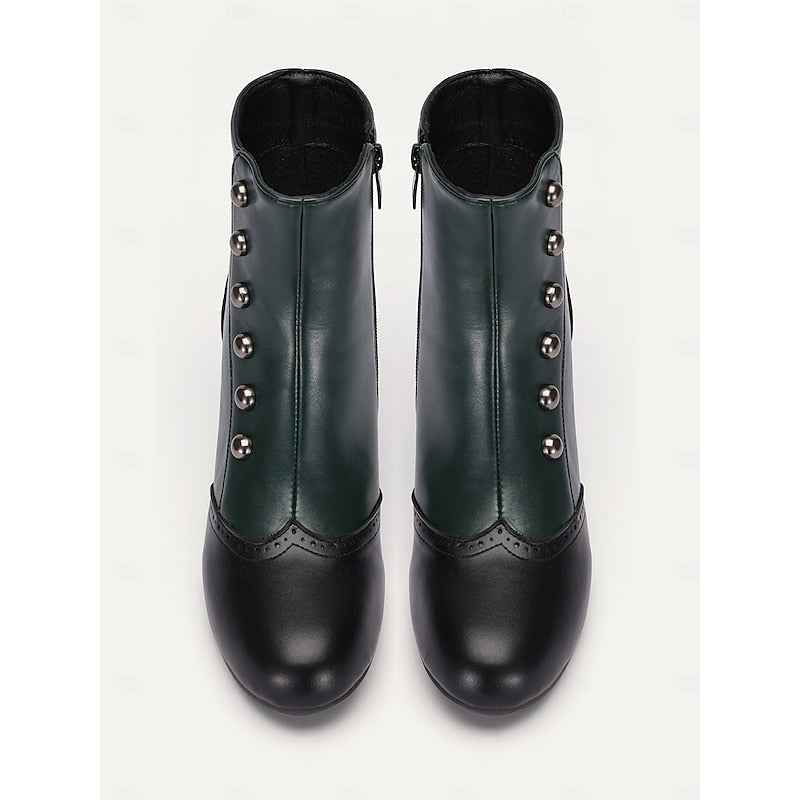 Women's Vintage Two-Tone Button Detail Ankle Boots