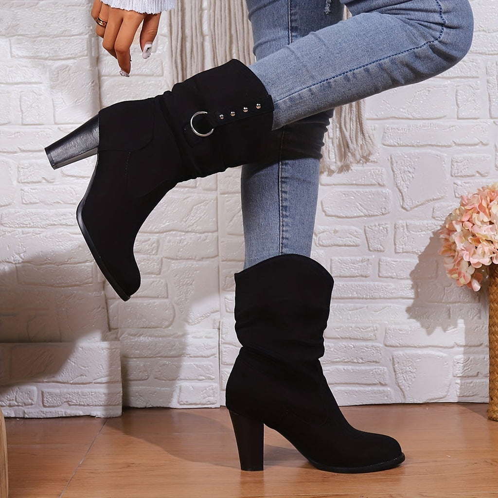 Women's Slouchy Western Ankle Boots with Square Toe
