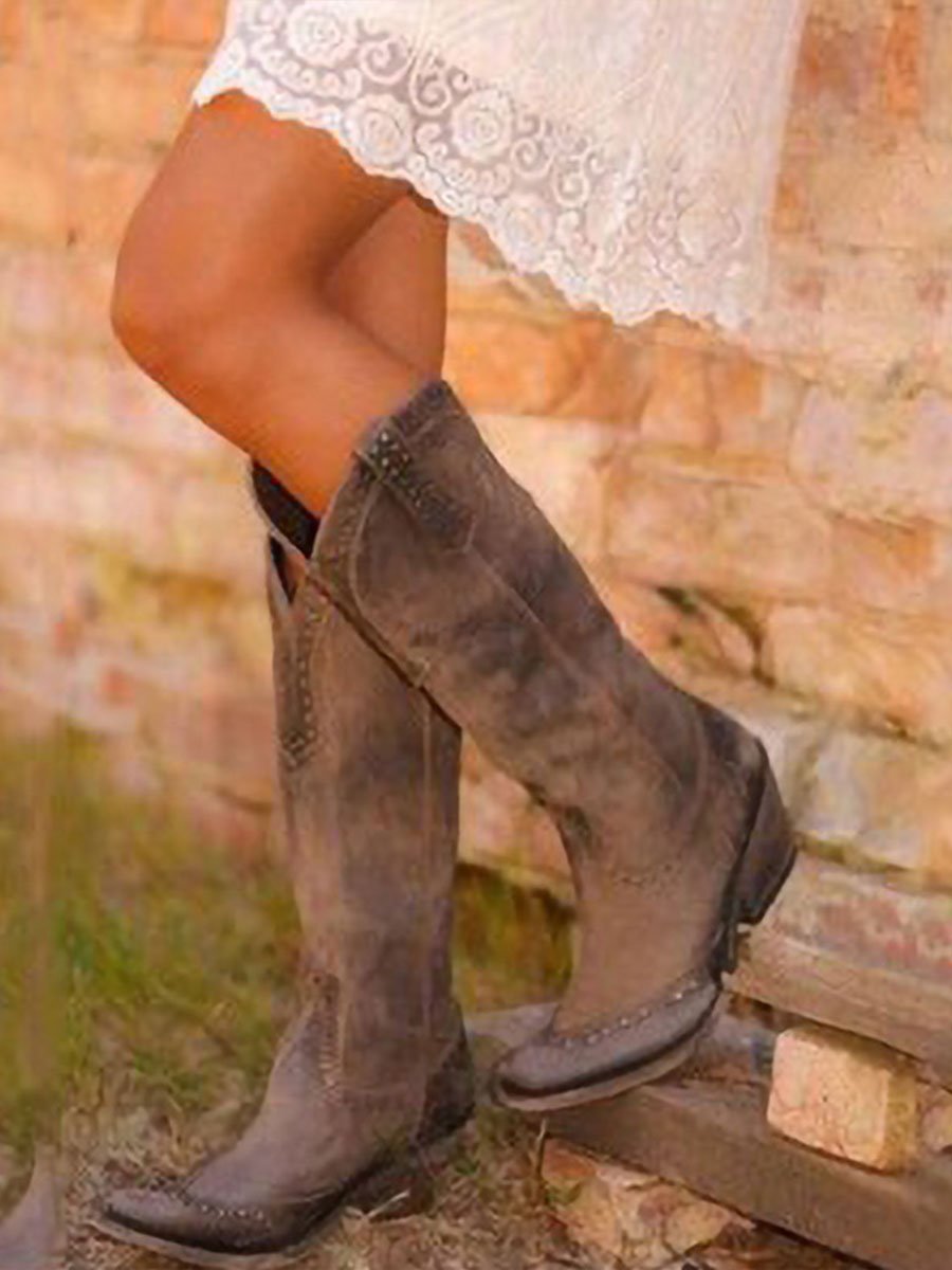 Women's Studded Knee High Cowboy Boots