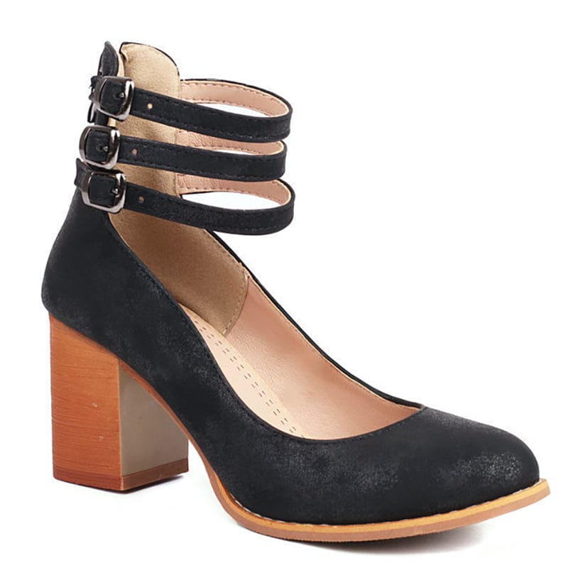 Women's Triple Buckle Block Heel Ankle Boots