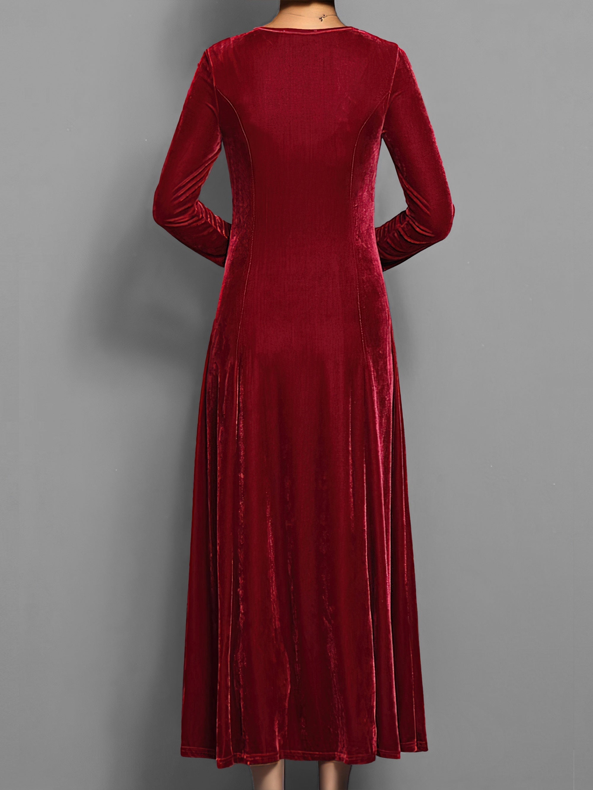 Women's Velvet Maxi Dress Long-Sleeve Fit-and-Flare Gown for Formal Events