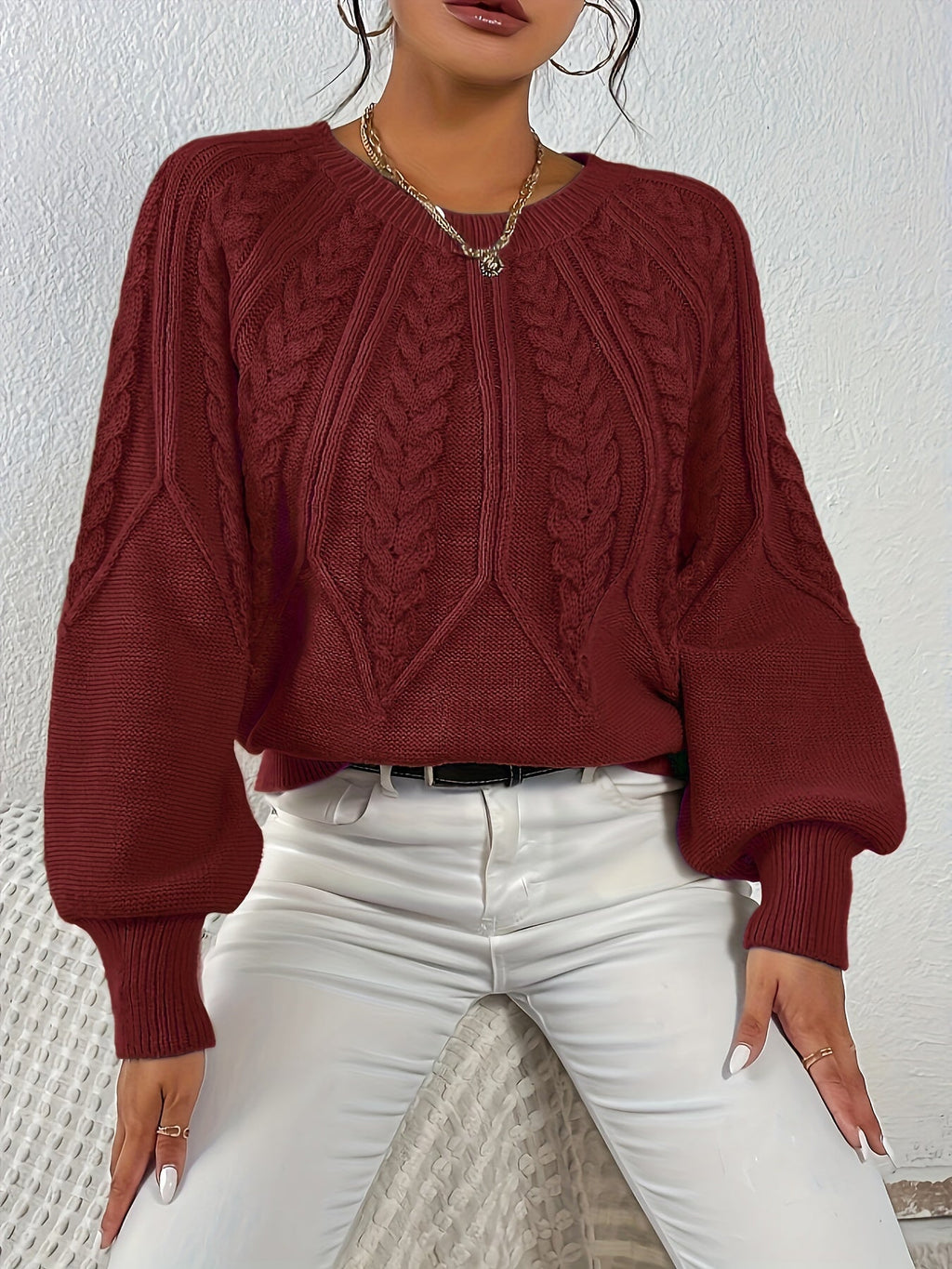 Women's Cable-Knit Lantern Sleeve Sweater