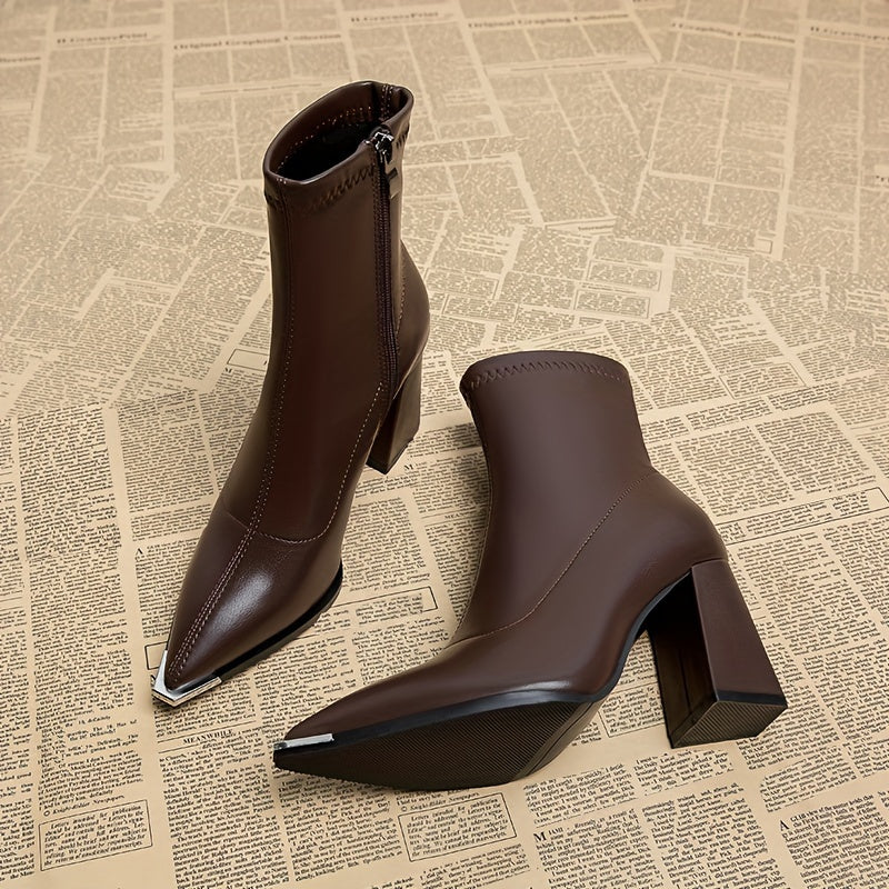 Women's Chunky Heel Side-Zip Ankle Boots - Burgundy