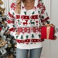 Women's Hooded Zip-Up Christmas Print Cardigan with Pockets - Red & Green Print