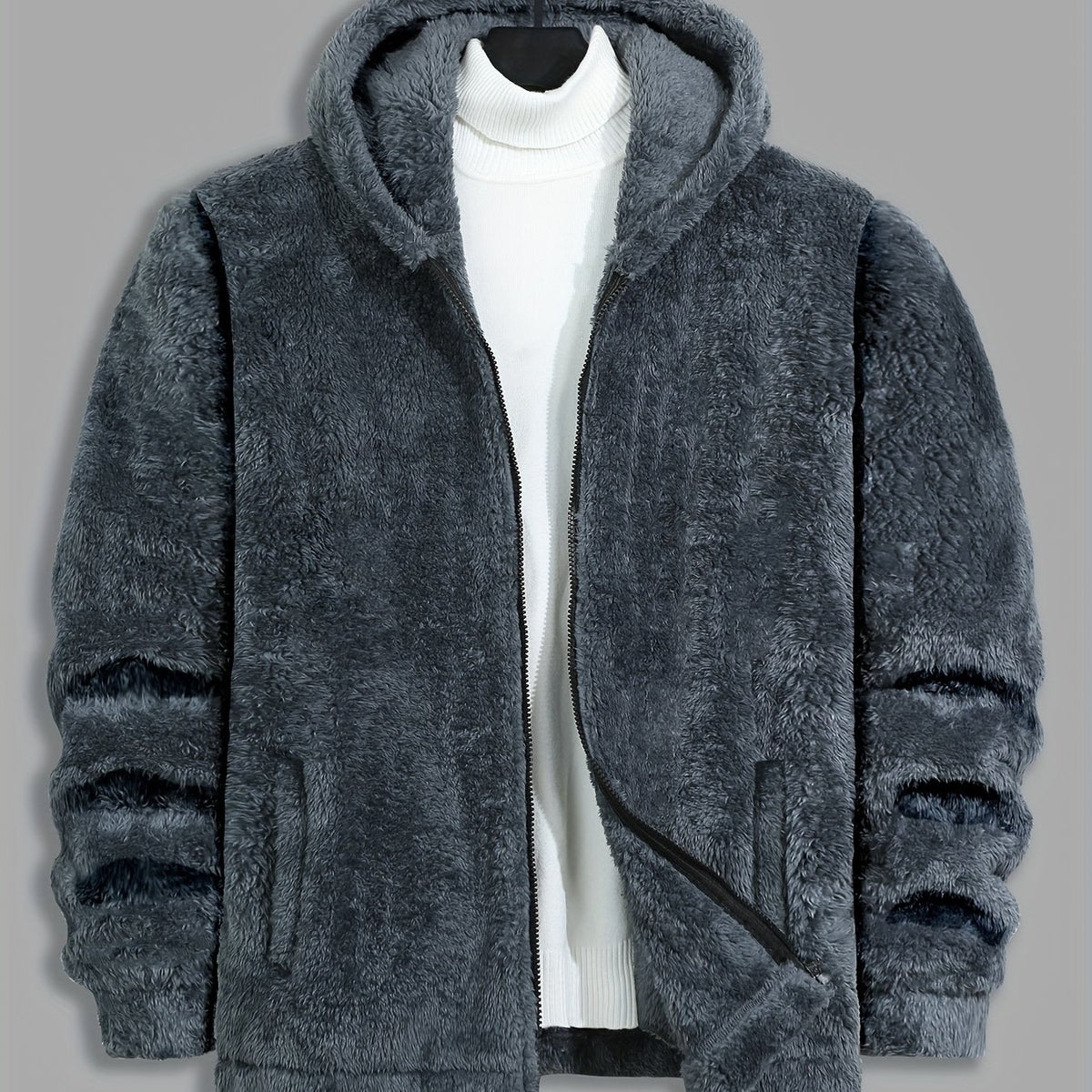 Women's Soft Plush Hooded Full-Zip Jacket - Dark Gray
