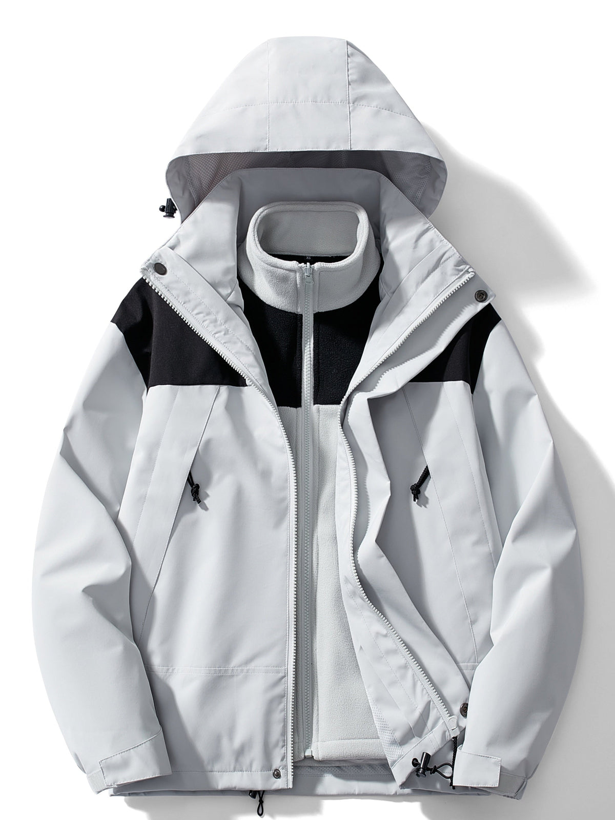 Men's 3-in-1 Hooded Jacket with Removable Inner Layer - Light Gray